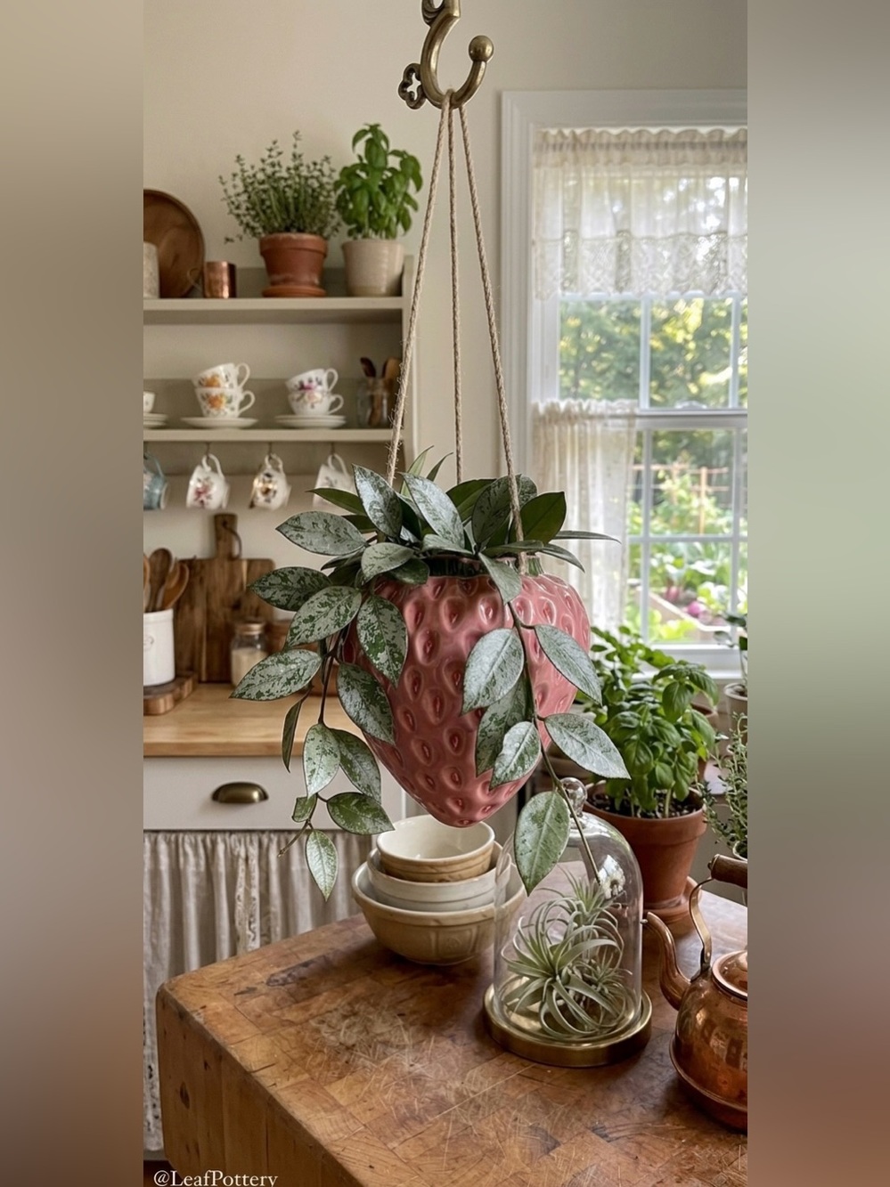 Strawberry Hanging Planter - Pink Ceramic Fruit Pot for Indoor Plants